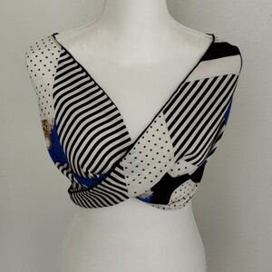Vintage Gant Gaither Silk Leopard Geometric Scarf Black White Blue